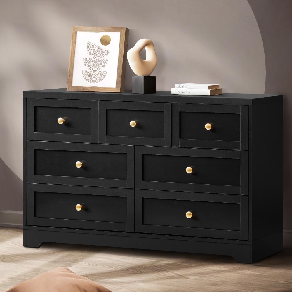 Centrum Black Wooden Chest of Drawers Tallyboy Unit | 5, 6 or 7 Draws Modern Cabinet by Oikiture