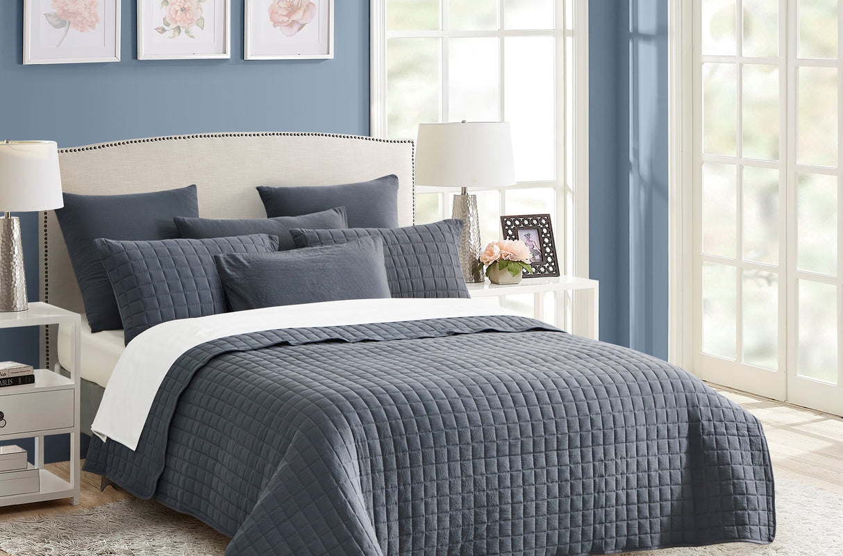 7 Piece Quilted Stone Wash Comforter Set | 7pc All Season Quilted Bedding Set