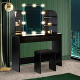 Glamz Hollywood Dressing Table & Stool Set | LED Bulbs Mirror Storage Makeup Desk Cabinet