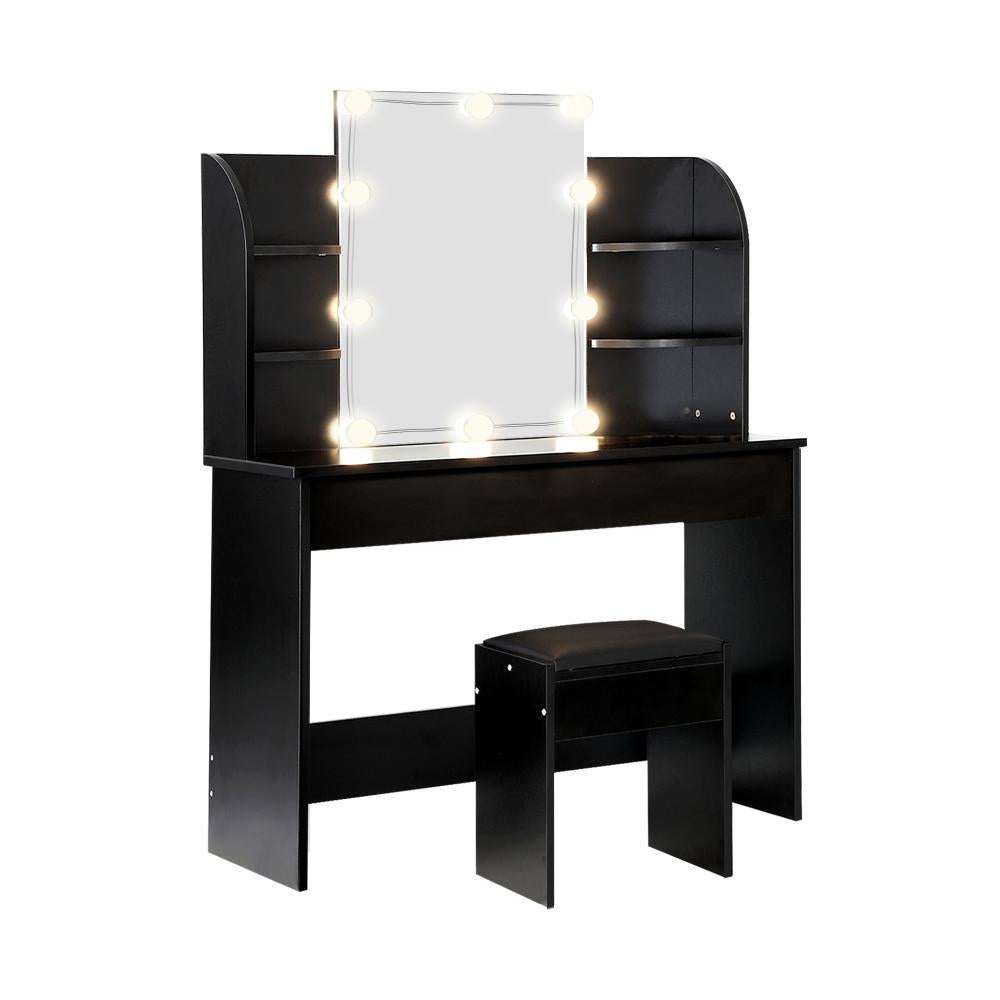 Glamz Hollywood Dressing Table & Stool Set | LED Bulbs Mirror Storage Makeup Desk Cabinet