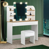 Glamz Hollywood Dressing Table & Stool Set | LED Bulbs Mirror Storage Makeup Desk Cabinet