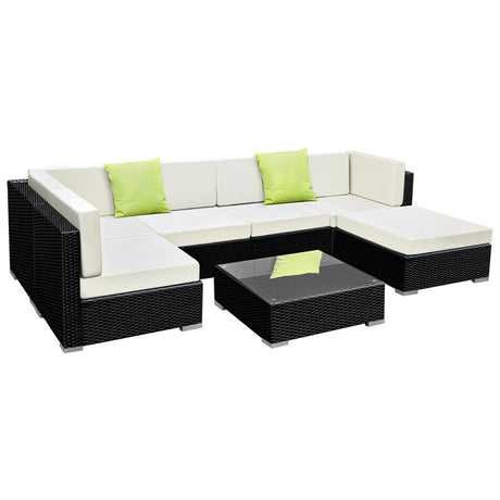 Tivat Sol 7 Piece Wicker Outdoor Furniture Sofa Set | High Quality Rattan 7pc Outdoor Lounge Setting in Black