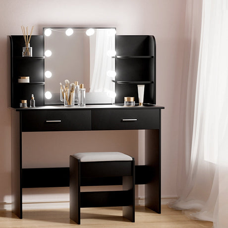 Starque LED Mirror Dressing Table and Makeup Stool Set | 10 Light Hollywood Mirror Makeup and Storage Unit | 2 Colours