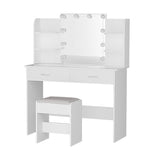 Starque LED Mirror Dressing Table and Makeup Stool Set | 10 Light Hollywood Mirror Makeup and Storage Unit | 2 Colours