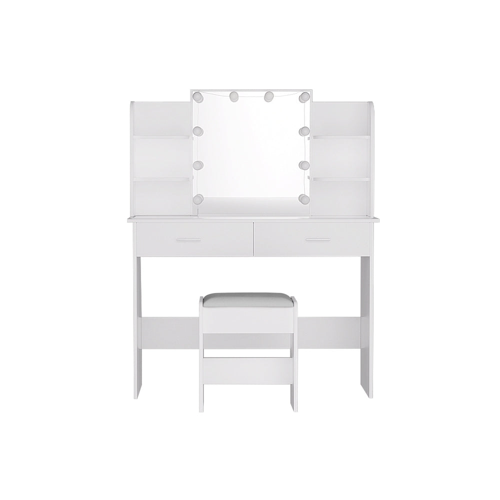 Starque LED Mirror Dressing Table and Makeup Stool Set | 10 Light Hollywood Mirror Makeup and Storage Unit | 2 Colours