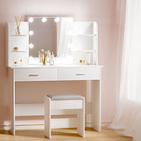 Starque LED Mirror Dressing Table and Makeup Stool Set | 10 Light Hollywood Mirror Makeup and Storage Unit | 2 Colours