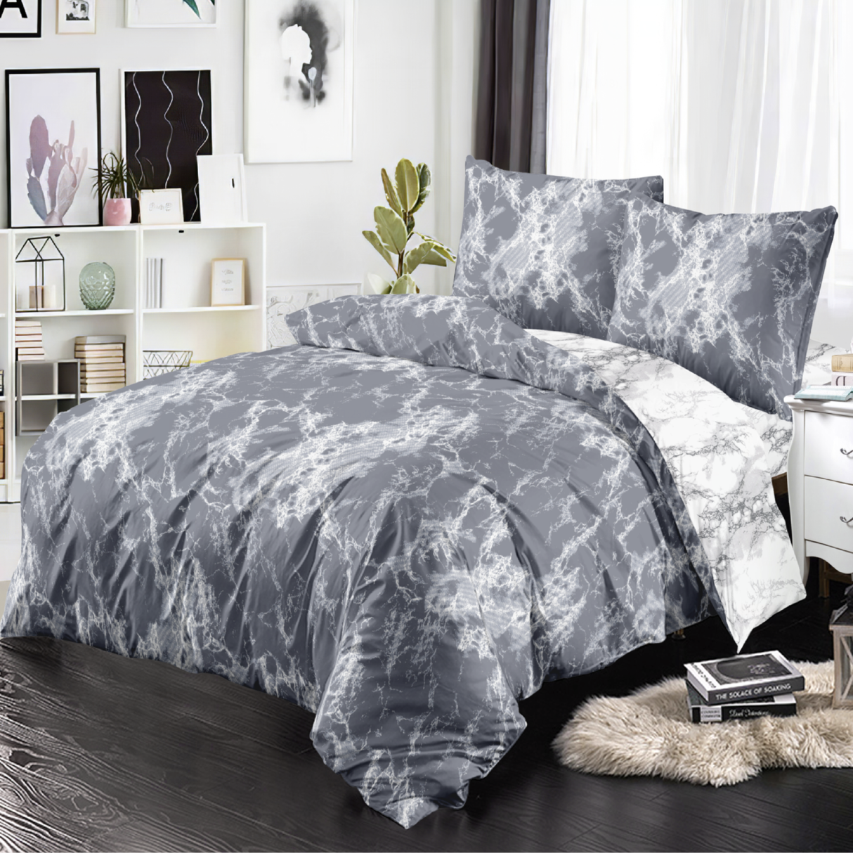 300TC Grey Marble Contemporary Quilt Cover Set