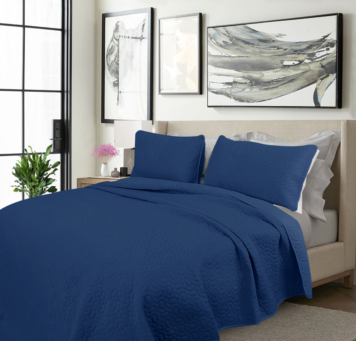 Shangri-La 2000TC Cooling 3pc Comforter Set | Summer 3pc Coverlet Bedding Set |2 Sizes - 5 Colours