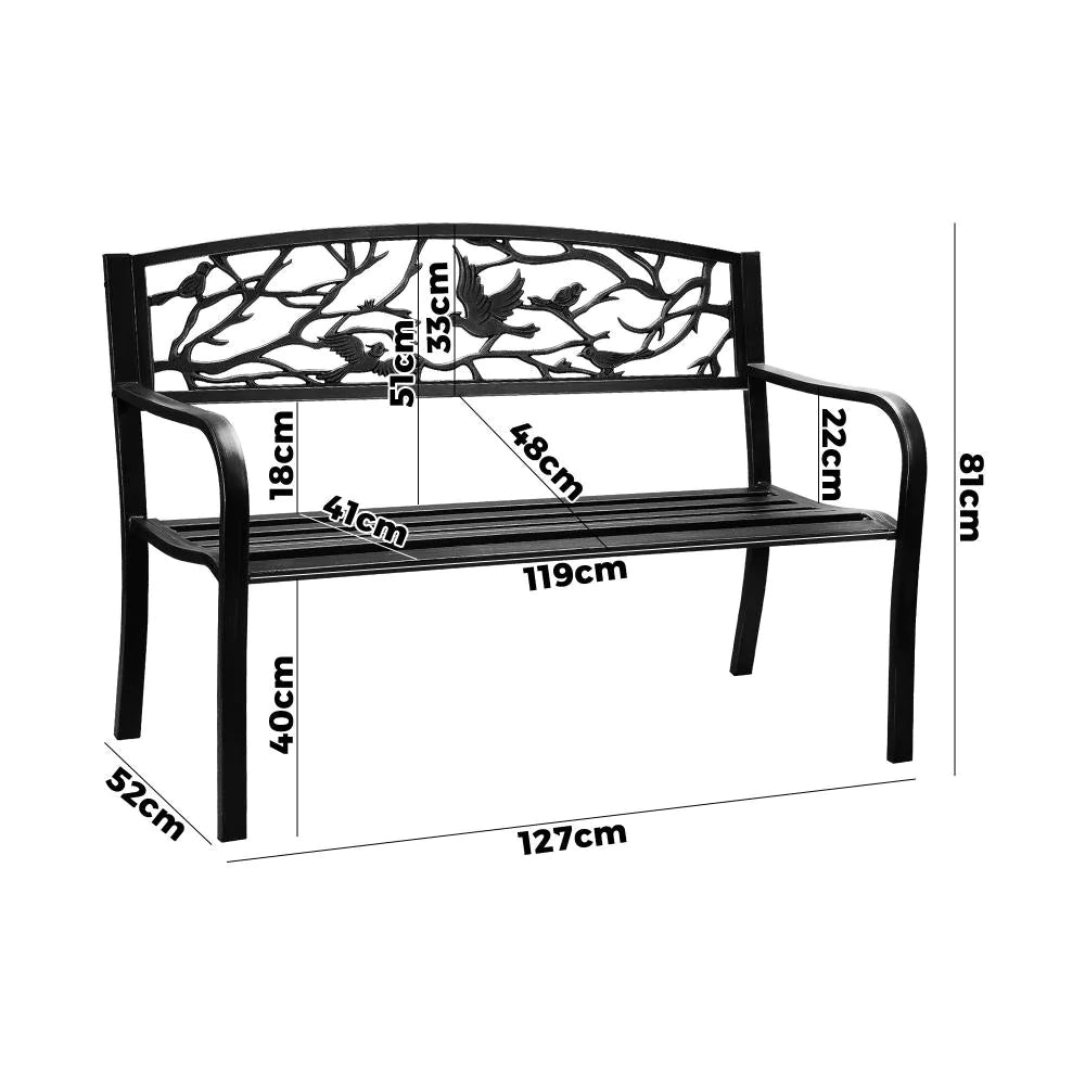 Premium Cast Iron & Steel Ornate Design Garden Bench | Outdoor Backyard Garden Bench | 2 Models - 2 Colours