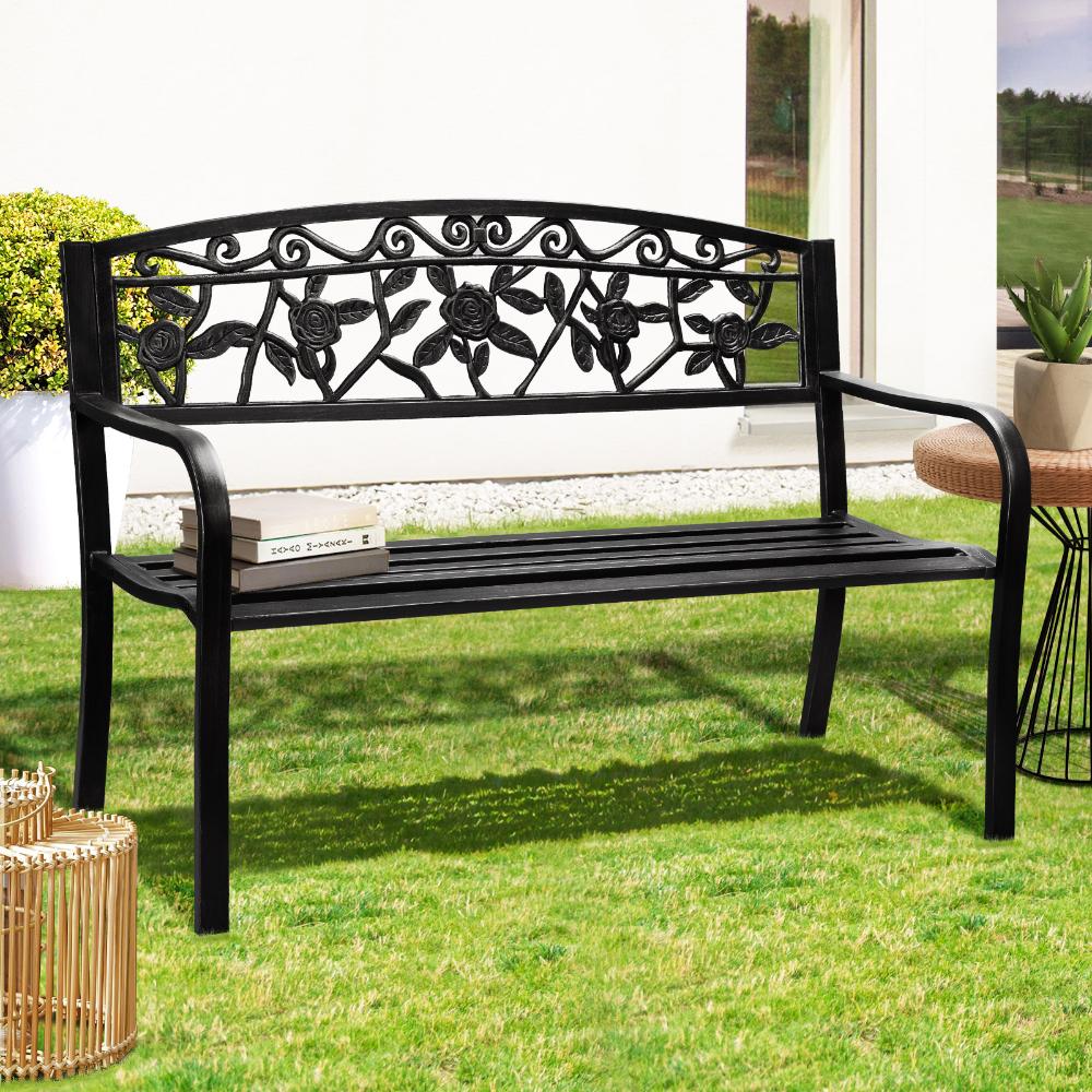 Premium Cast Iron & Steel Ornate Design Garden Bench | Outdoor Backyard Garden Bench | 2 Models - 2 Colours