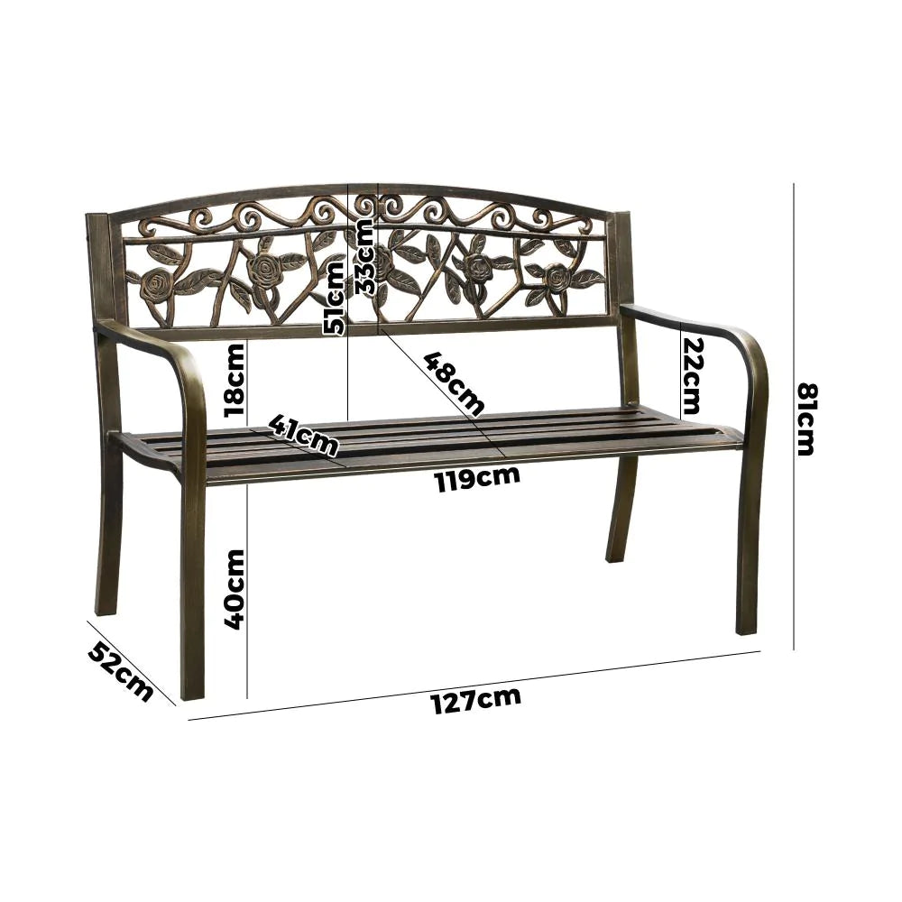 Premium Cast Iron & Steel Ornate Design Garden Bench | Outdoor Backyard Garden Bench | 2 Models - 2 Colours