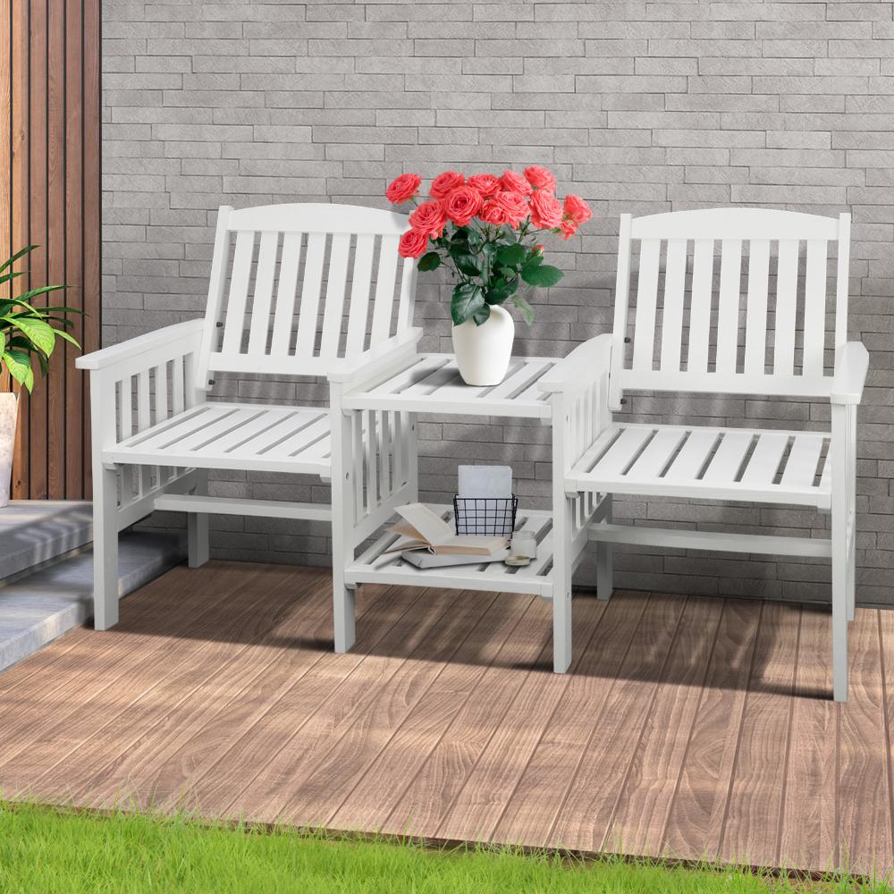 Premium 3pc Wooden Loveseat Chair & Table Set | Outdoor Patio Furniture Set by Livsip | 3 Colours