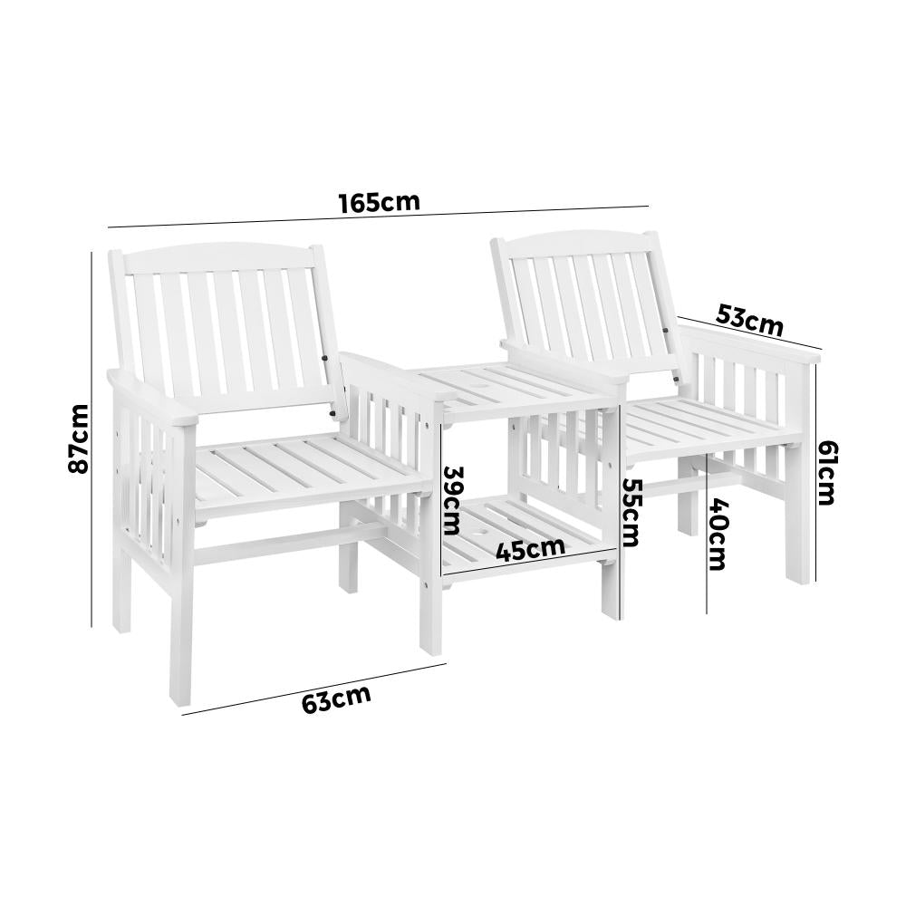 Premium 3pc Wooden Loveseat Chair & Table Set | Outdoor Patio Furniture Set by Livsip | 3 Colours