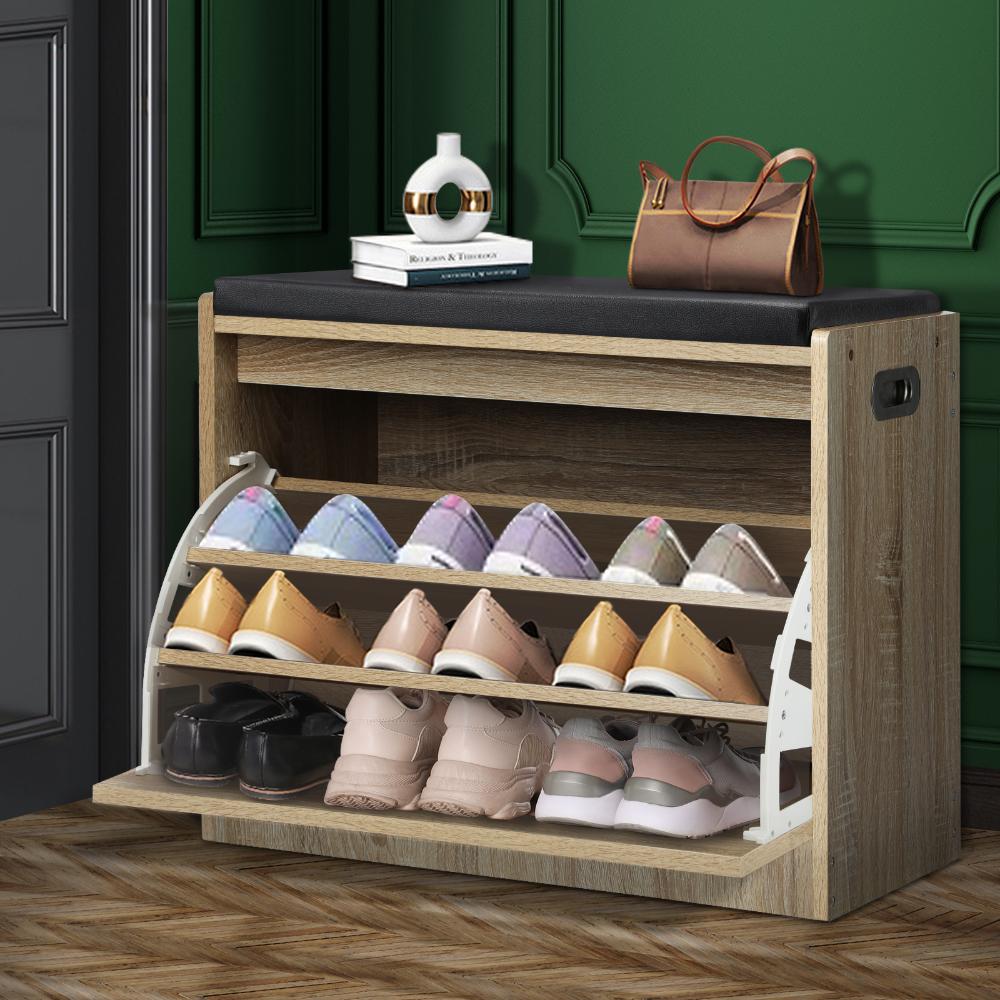 Two In One 15 Pair Shoe Storage and Wooden Seating Bench | Modern Shoe Storage | 2 Colours