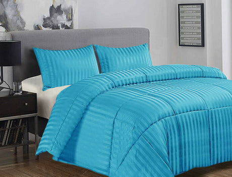 Ramesses 3 Piece Damask Stripe Comforter Set 3pc All-Season Filled Bedding Set