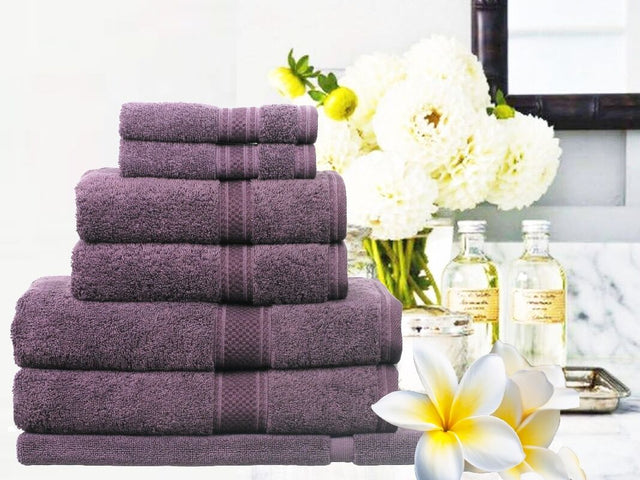 Supreme 100% Egyptian Cotton Towel Set | 7 Or 14pc Set | Luxury Egyptian Towels | Highly soft and Absorbant | 10 Colours Bath Towels & Washcloths 7pc Towel Set / Aubergine Ontrendideas Bed and Bath