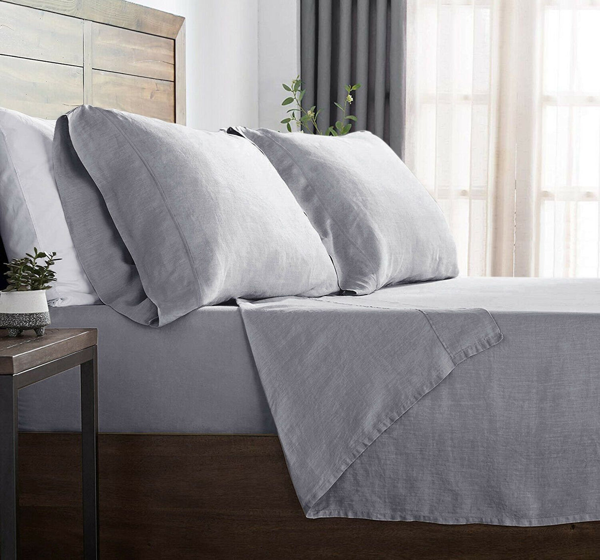 Premium Touch  French Linen Cotton Sheet Set | Luxury Breathable Linen Tencel Sheets | 5 Sizes - 6 Colours Bed Sheets Single / Lilac Grey Ontrendideas Bed and Bath