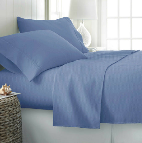 2000TC Bamboo Cooling Embossed Sheet Set | Hypo-Allergenic Sheets - Choose From 5 Sizes and 5 Colours Bed Sheets Single / Mid Blue Ontrendideas Bed and Bath