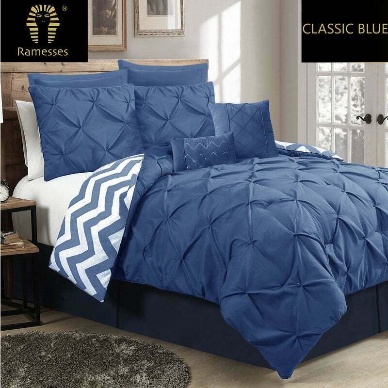 7 Piece Pinch Pleat Comforter Set | Pintuck Quilt Bedding Cover Set | Diamond Embroidery Pintuck Duvet Cover | 3 Sizes - 5 Colours