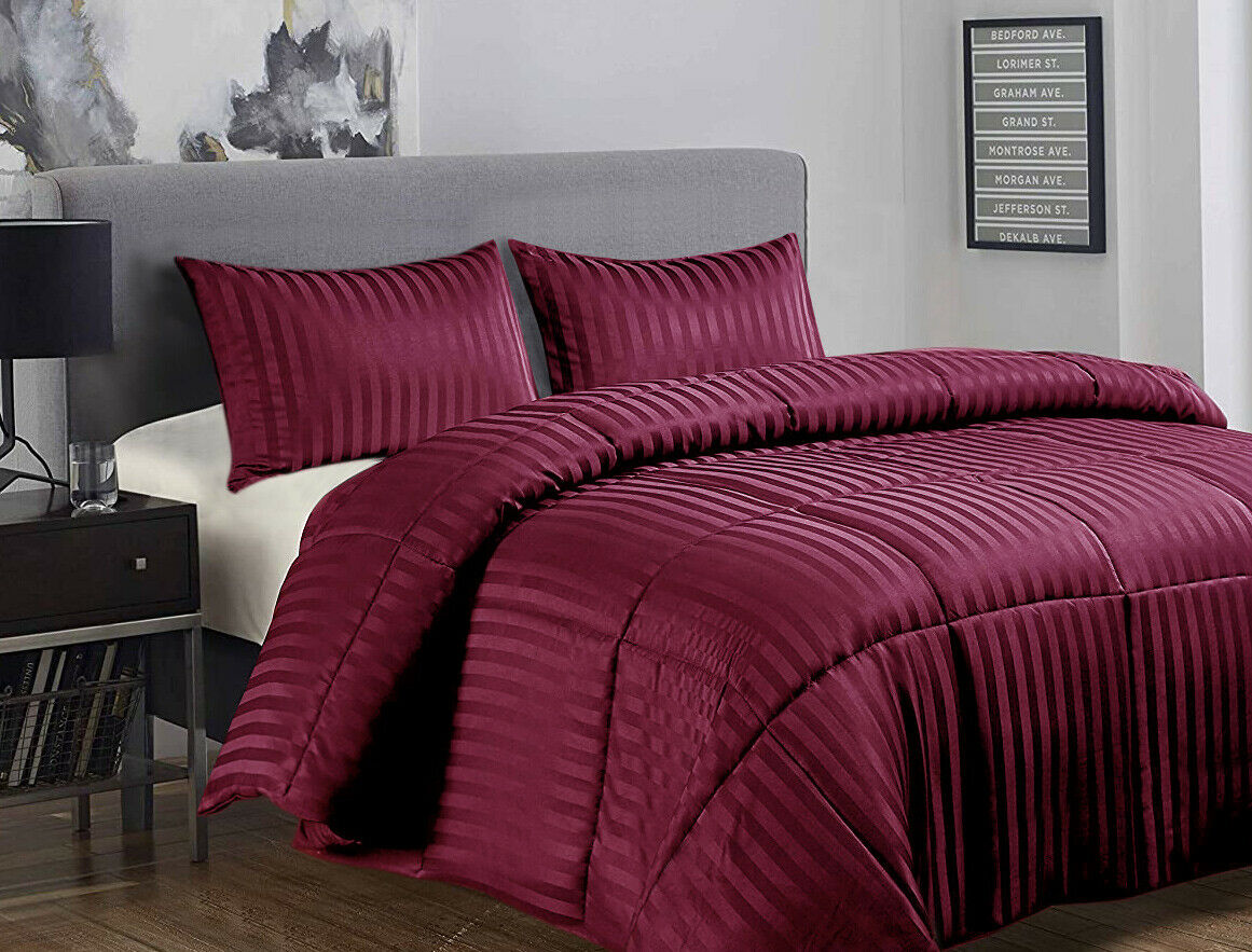 Ramesses 3 Piece Damask Stripe Comforter Set 3pc All-Season Filled Bedding Set | 3 Sizes - 10 Colours