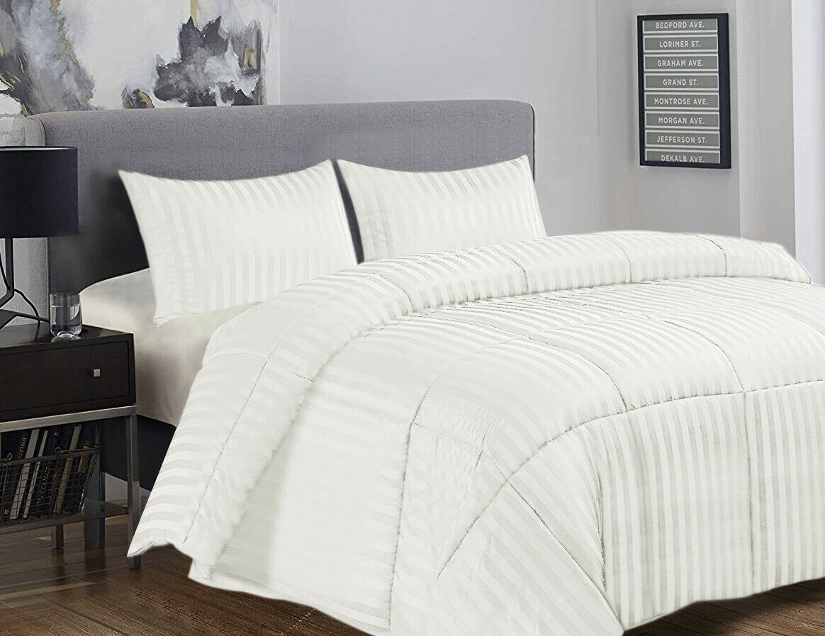 Ramesses 3 Piece Damask Stripe Comforter Set 3pc All-Season Filled Bedding Set | 3 Sizes - 10 Colours