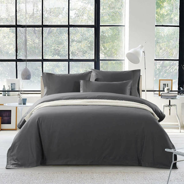 1500TC 100% Supreme Egyptian Cotton Quilt Cover Set | Soft Touch SK | Luxury Egyptian Sheets | 5 Sizes - 8 Colours Quilt Cover Set Single / Charcoal Ontrendideas Bed and Bath