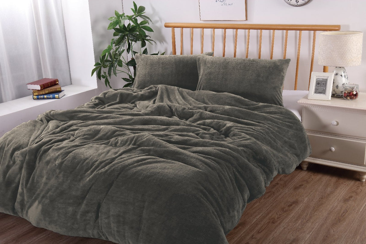 Fluffy Teddy Fleece Quilt Cover Set | Ultra Warm Bedding Cover Soft Fluffy | 4 Sizes- 6 Colours Quilt Cover Set Single / Charcoal Ontrendideas Bed and Bath