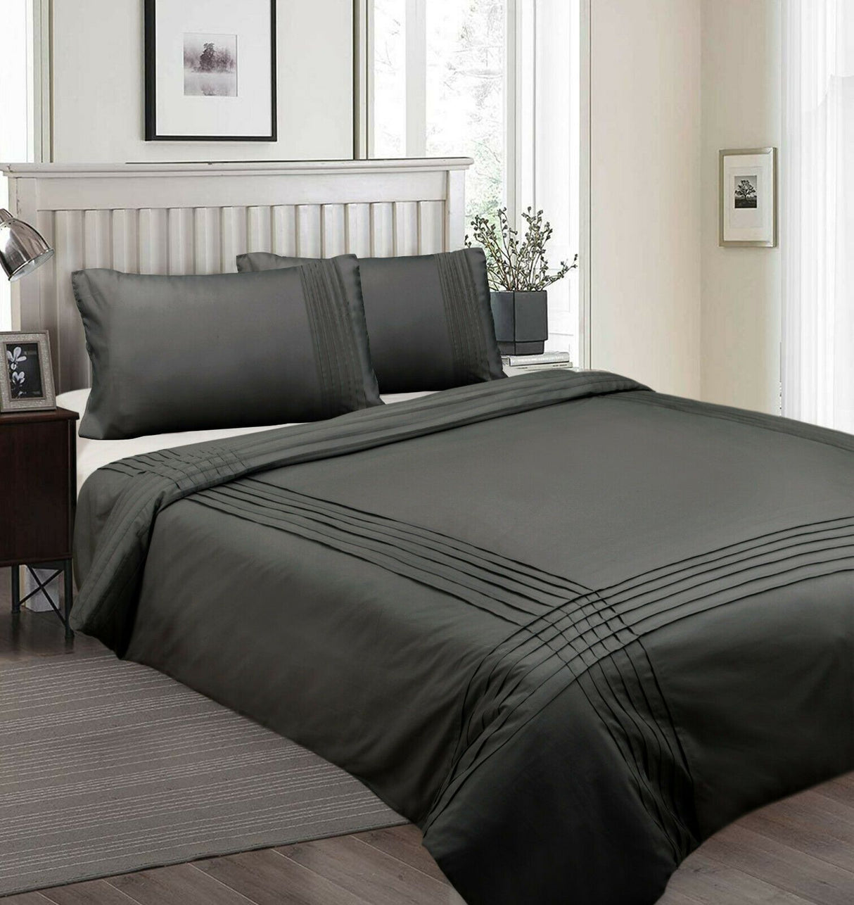 Shangri-La 225TC Pintuck Quilt Cover Set | Ultra Modern Chiq Duvet Cover Set | 4 Sizes - 5 Colours Quilt Cover Set Single / Charcoal Ontrendideas Bed and Bath