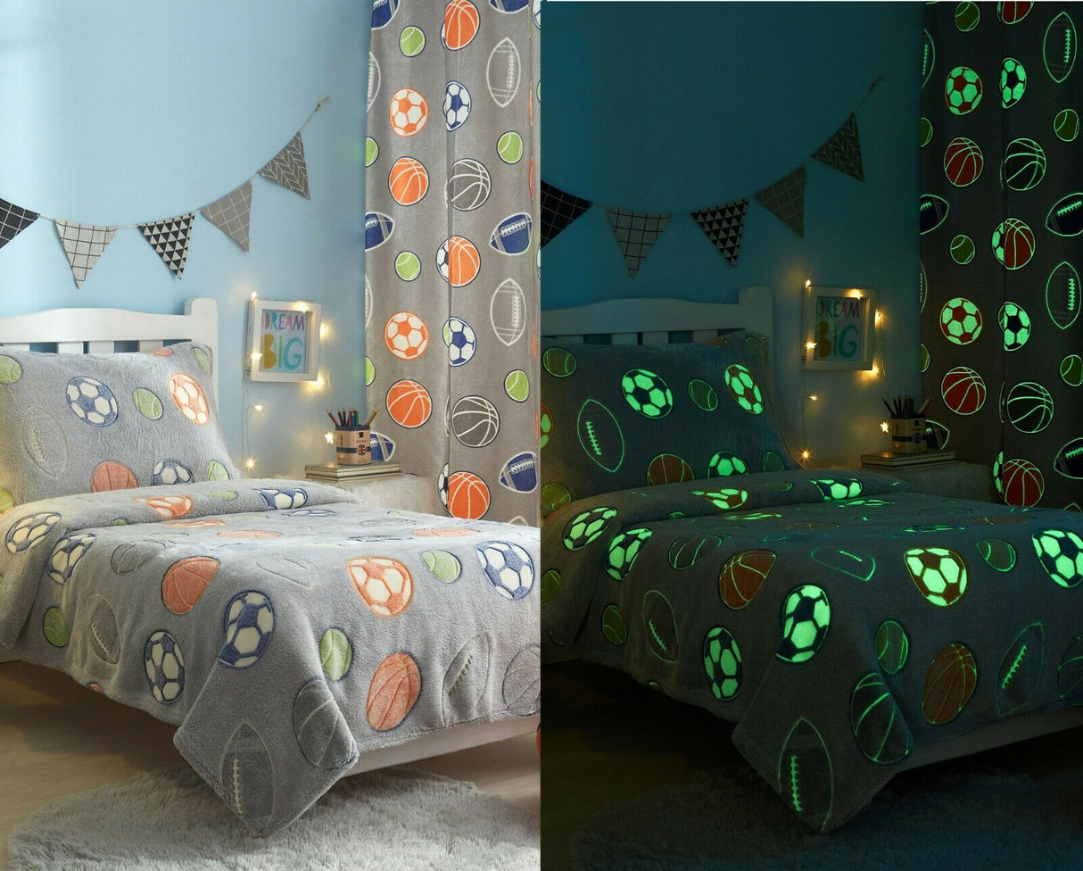 Ramesses 3pc Kids Glow In The Dark Bedroom Set | Childrens Warm Blanket Comforter | 4 Designs Quilts & Comforters Soccer Ball Ontrendideas Bed and Bath