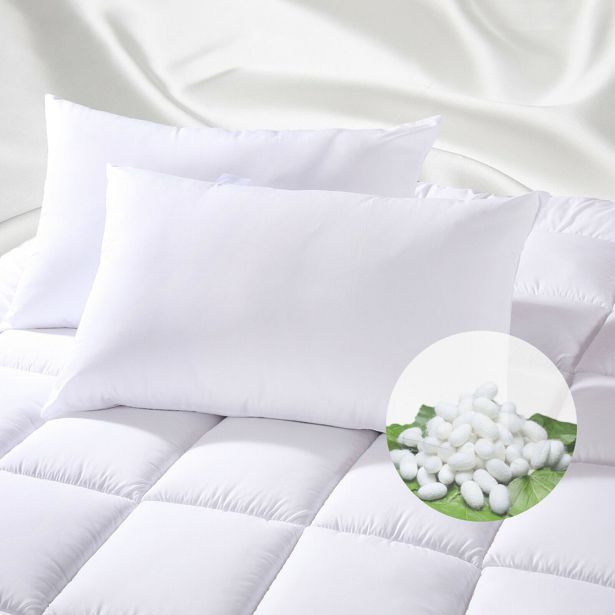 Premium 700GSM Cooling Mulberry Silk Filled Twin Pack Pillows Breathable Eco Friendly Pillows