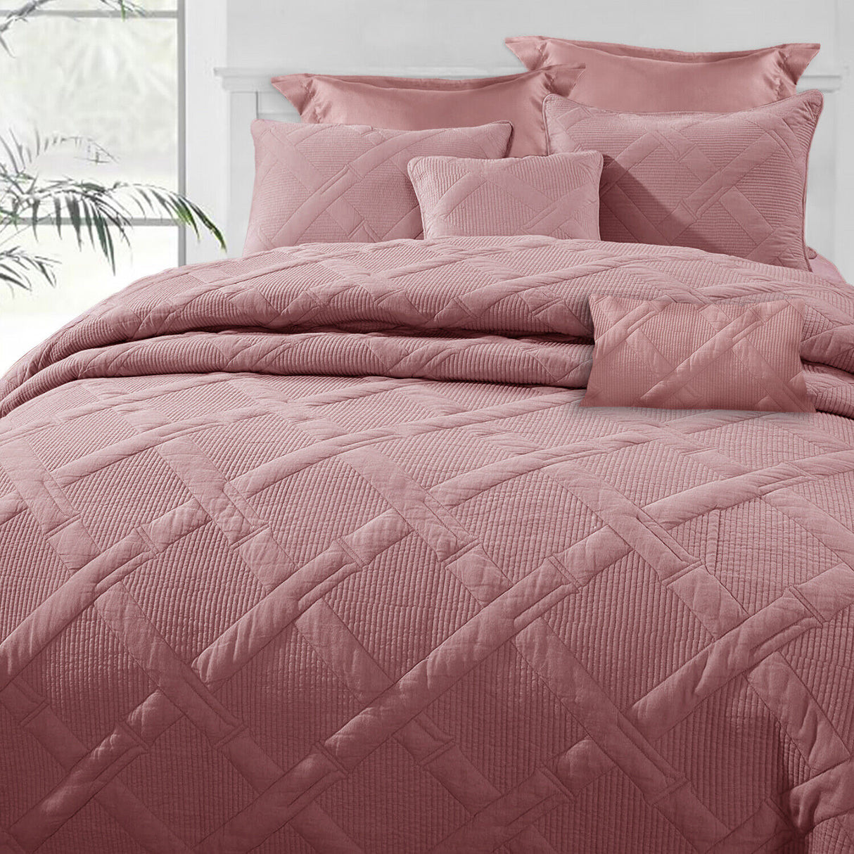 7 Piece Bamboo Comforter Set | 7pc Bamboo Matelassé Weave Set Coverlet | 2 Sizes - 4 Colours