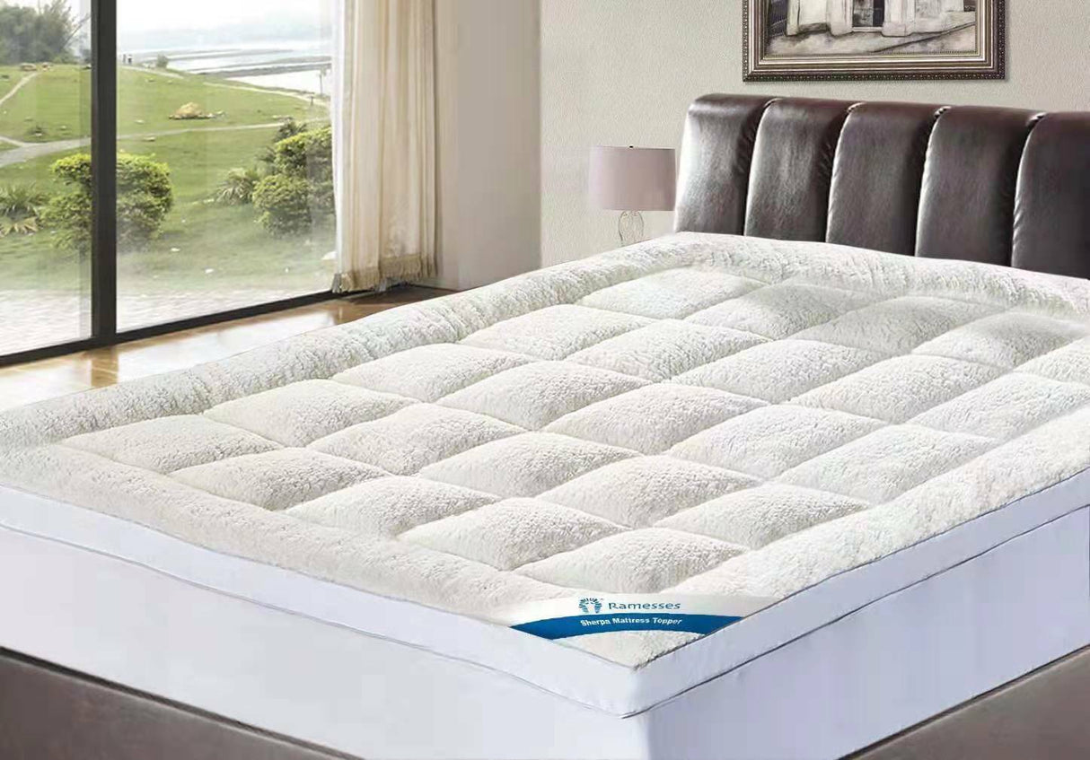 Ramesses 1200GSM Sherpa Winter Mattress Topper | Deluxe Super Warm Fleece Topper | 5 Sizes