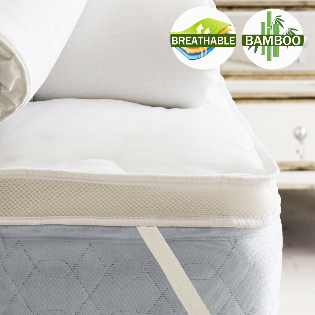 Airmax 1000GSM Bamboo Mattress Topper | Breathable and Allergy Sensitive Cool Topper | 5 Sizes